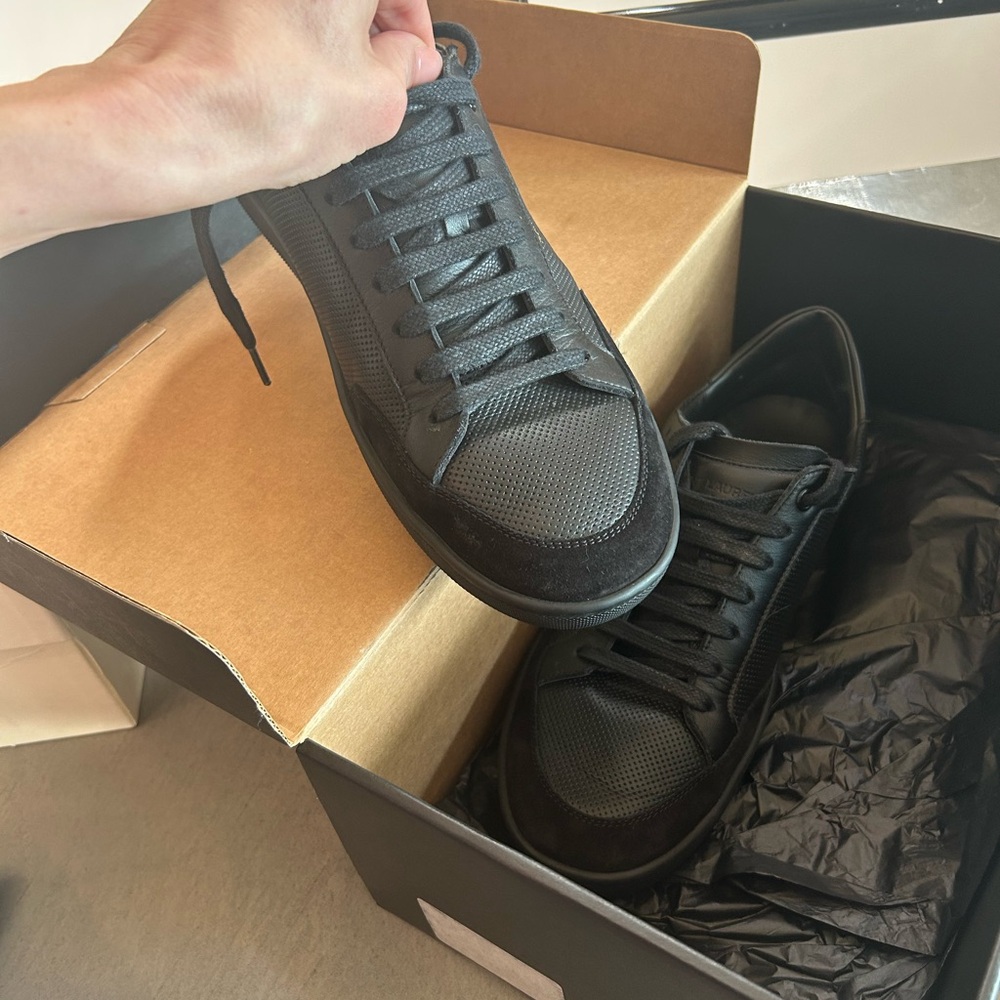 PERFECT CONDITION Yves Saint Laurent Black Perforated Leather Sneakers - Picture 2 of 8